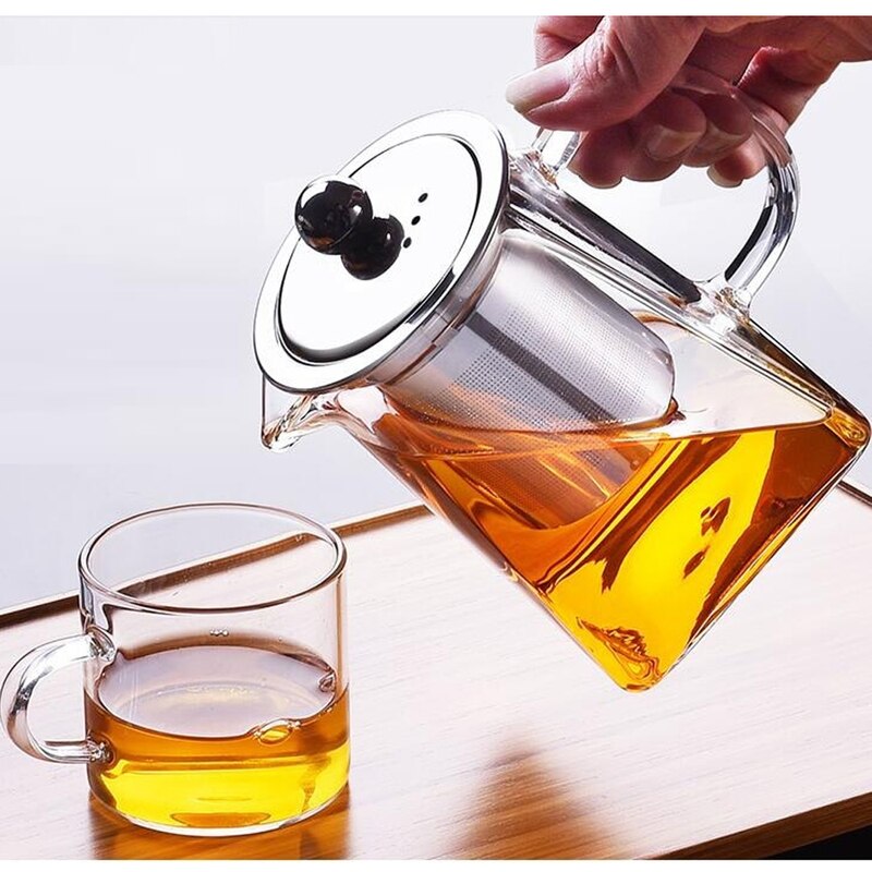 350ml 550ml 750ml Glass Sqaure Teapot High Temperature Resistant Loose Leaf Flower Tea Coffee Pot w/Infuser Strainer Lid Secondary image