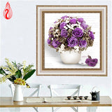 DIY 5D Diamond Embroidery Purple Flowers Round Diamond Painting Cross Stitch Kits Diamond Mosaic Home Decoration