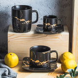 Ceramic Tea Cup And Saucer Set Creative Golden Design Porcelain Tea Cup Set Black Coffee Cup Set Drinkware