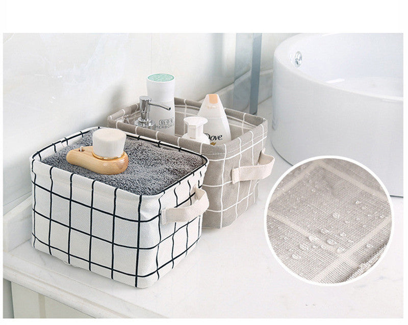 Grid Cotton Linen Office Desktop Storage Organizer Sundries Storage Box Cabinet Underwear Storage Basket Container