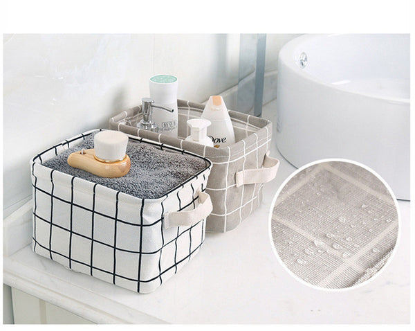 Grid Cotton Linen Office Desktop Storage Organizer Sundries Storage Box Cabinet Underwear Storage Basket Container