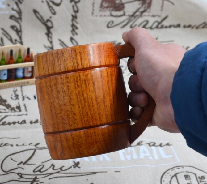 1pc Classic Style Natural Wood Cup Wooden Beer Mugs Drinking For Party Novelty Gifts Eco-friendly 350ml