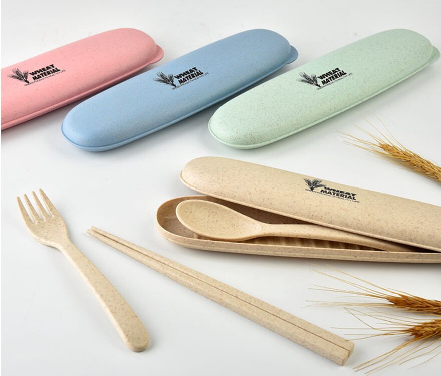 Portable Travel Cutlery Tableware Set Wheat Straw Dinnerware Sets Camping Picnic Kids School Gift Kitchen Tools Main image
