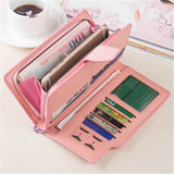 High-capacity candy-colored zipper wallet High quality Leather Handbag button Cross-shaped long section Wallets