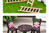 3pcs/Set Table Chair Resin Craft Micro Landscape Ornament Fairy Garden Miniature Terrarium Figurine Christmas Decoration
