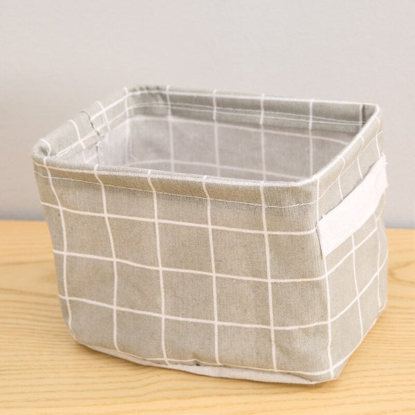Grid Cotton Linen Office Desktop Storage Organizer Sundries Storage Box Cabinet Underwear Storage Basket Container