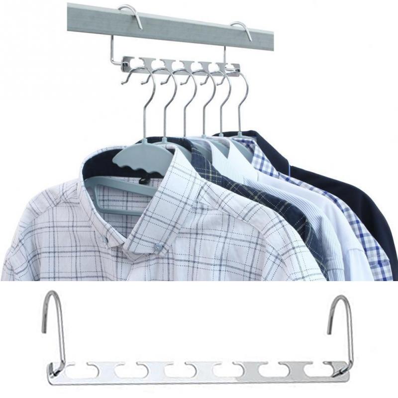 1Pcs 37cm Multifunctional Space Saving Metal Hangers with Hook Magic 6 Hole Clothes Closet Organizer Iron Clothes Drying Rack Secondary image