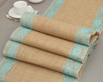 7Pcs/Lot Vintage Burlap Lace Hessian Table Runner Classical Natural Jute Country Party Wedding Decoration 12x108" Table Cloth