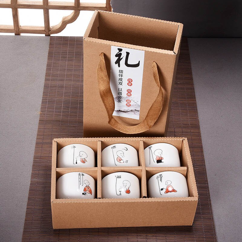 6pcs Hand Painted Ceramic cup set China tea set,Kung Fu Tea Cup Set Travel Tea Bowl Chinese Porcelain Teacup Set Creative Gifts