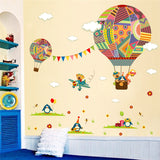 Colorful Hot Air Balloon Animal Nursery Room wall sticker Bear Giraffe children 's room cartoon classroom Wall Decals Poster