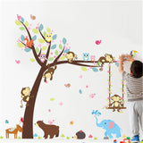Forest Animals Tree wall stickers for kids room Monkey Bear Jungle wild Children Wall Decal Nursery Bedroom Decor Poster Mural