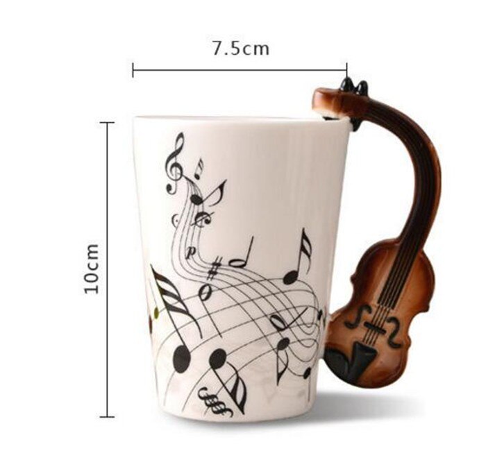 Creative Music Violin Style Guitar Ceramic Mug Coffee Tea Milk Stave Cups with Handle Coffee Mug Novelty Gifts Secondary image