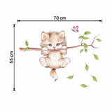 Cute cat hanging on a branch chasing a child bedroom home wall sticker decorated butterfly game label cartoon applique DIY