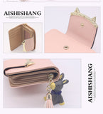 Korean Cute Cat Anime Leather Trifold Slim Mini Wallet Women Small Clutch Female Purse Coin Card Holder Dollar Bag Cuzdan