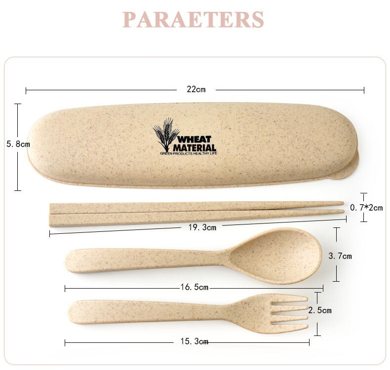 Portable Travel Cutlery Tableware Set Wheat Straw Dinnerware Sets Camping Picnic Kids School Gift Kitchen Tools