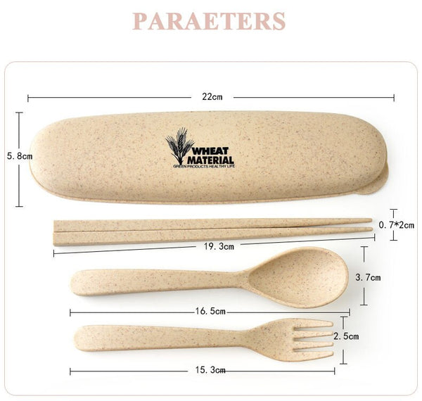 Portable Travel Cutlery Tableware Set Wheat Straw Dinnerware Sets Camping Picnic Kids School Gift Kitchen Tools