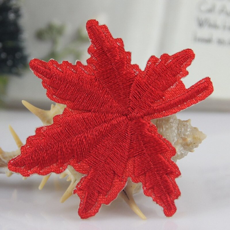 Cute 2 pcs Mixed Colors Fabric Sticker Patches Embroidered Iron on Patch Maple Leaf Sticker Garment Clothing Applique