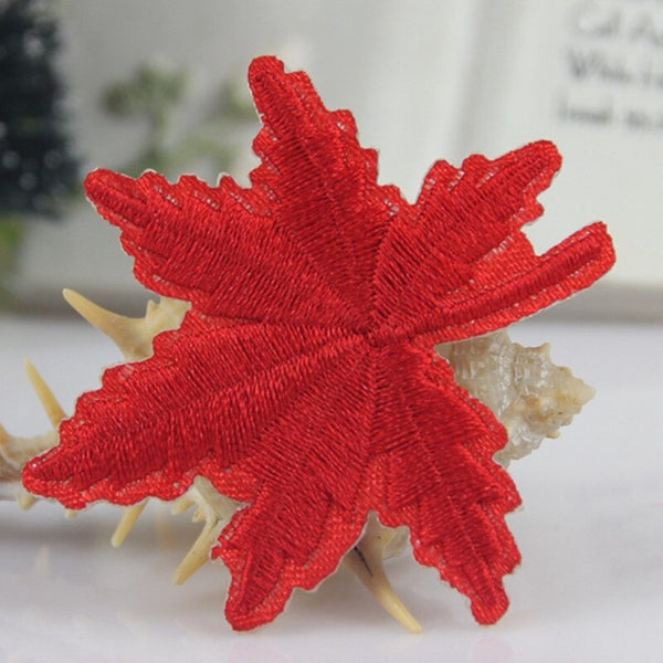 Cute 2 pcs Mixed Colors Fabric Sticker Patches Embroidered Iron on Patch Maple Leaf Sticker Garment Clothing Applique