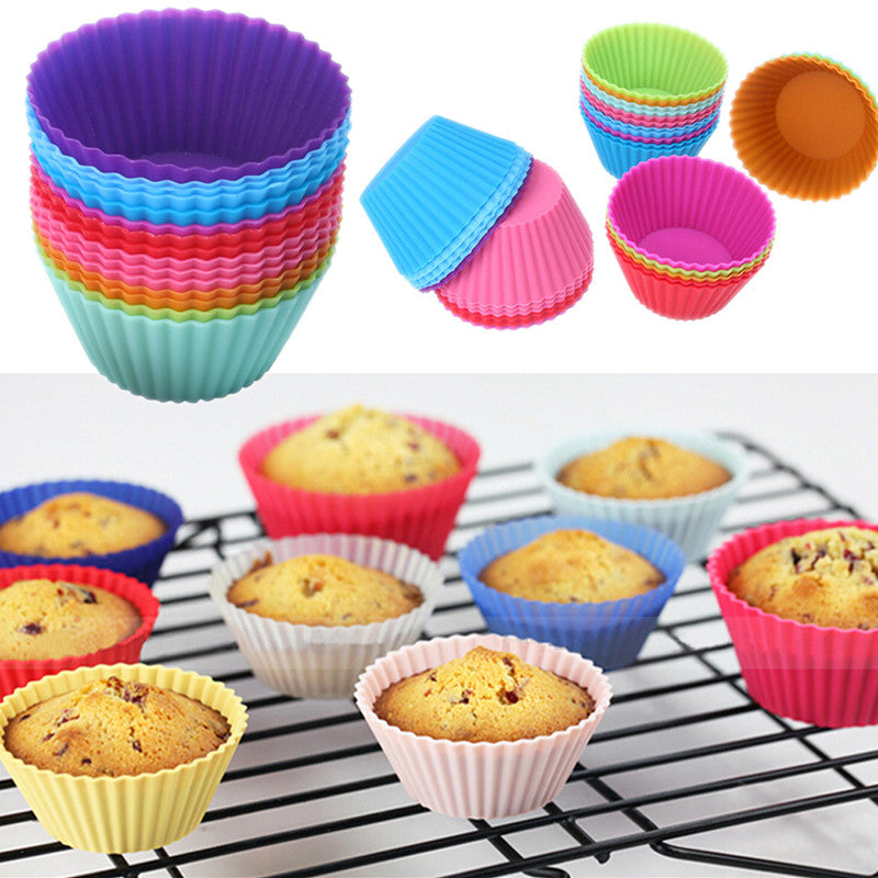 Muffin Cupcake Silicone Cups 12pcs/lot Round For Muffin Cupcake DIY Baking Fondant Muffin Cake Cups Molds Free Shipping Main image