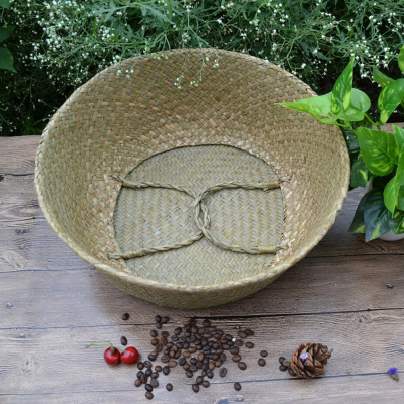 Rattan Folding Basket Seaweed Wicker Baskets Dirty Laundry Storage Basket Home Storage Simple Decoration Organizer Garden Pot