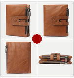 Double zipper bulk wallet anti-RFID steal fashion short casual men's wallet new genuine leather wallet