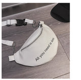 Zipper PU Leather Fanny Pack Women Shoulder Chest Bag Lady Belly Belt Bag Multifunctional Waterproof Waist Pack Black White