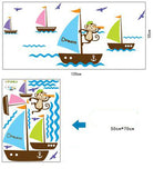 Blue Ocean seagull cartoon monkey dream Sail Boat Ship sticker wall decals for kids room baby wall stickers 3D