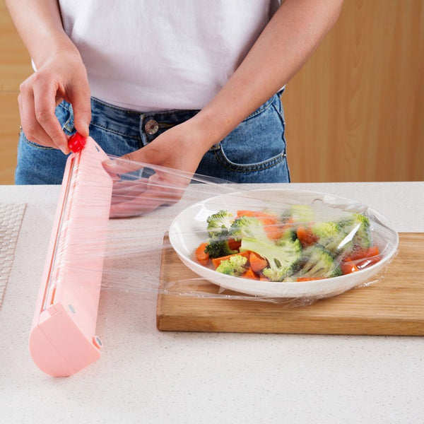 Magic ABS Good Useful Fruit Food Fresh Keeping Plastic Cling Wrap Dispenser Preservative Film Cutter Kitchen Tool Accessories