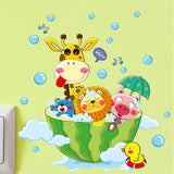 Cute Animals in the Bath Shower Wall Stickers Bathroom Bubbles Stickers for Kids Room Baby Room Home Decoration Art Decals Decor