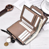 Elegant casual men's wallet vertical section multi-function card holder PU genuine multi-card buckle purse