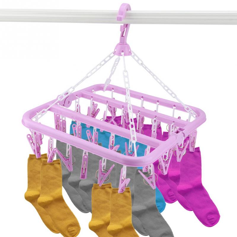 32 Clips Folding Clothes Hanger Dryer Windproof Socks Underwear Drying Rack Children Secondary image