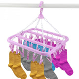 32 Clips Folding Clothes Hanger Dryer Windproof Socks Underwear Drying Rack Children