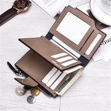 Elegant casual men's wallet vertical section multi-function card holder PU genuine multi-card buckle purse