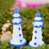 XBJ025 mini resin blue-bordered white Lighthouse 2pcs fairy garden mini moss terrarium decor crafts bonsai home decor