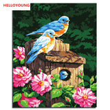 Peacock and flying bird Digital Painting DIY Handpainted Oil Painting by numbers picture drawing chinese scroll paintings