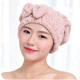 HELLOYOUNG Bowknot Women Bathroom Absorbent Quick-drying Polyester Cotton Bath Towel Hair Dry Cap Head Wrap Hat Salon Towel