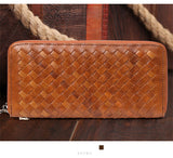 Leather men's woven wallet casual trendy long wallet fashion personality clutch High-quality genuine men's wallets