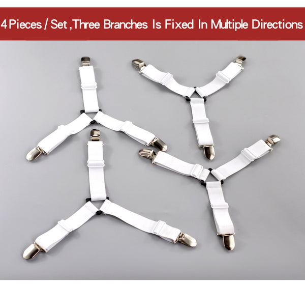 4Pcs/Set Bed Sheet Clip Bed sheet Belt Fastener Mattress Elastic Non-slip Clip Blanket Gripper White and Black
