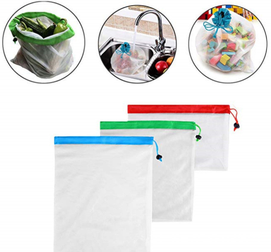 12pcs/lot Reusable Mesh Produce Bags Washable Eco Friendly Bags for Grocery Shopping Storage Fruit Vegetable Toys Sundries Main image