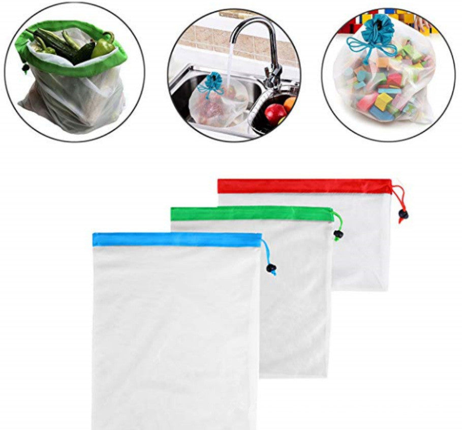 12pcs/lot Reusable Mesh Produce Bags Washable Eco Friendly Bags for Grocery Shopping Storage Fruit Vegetable Toys Sundries