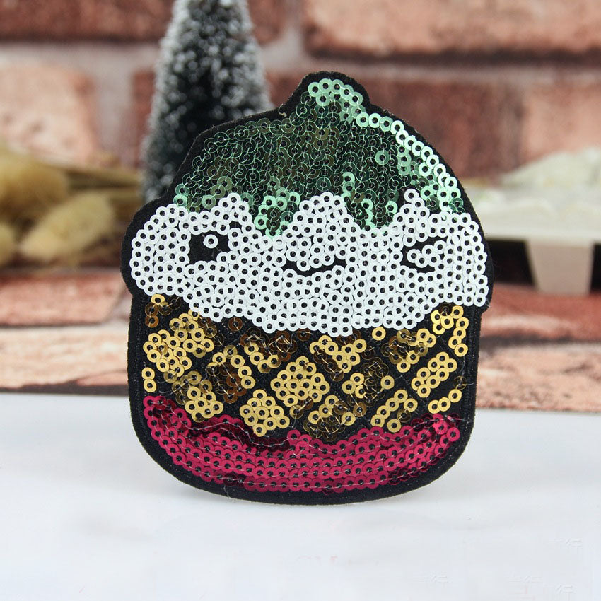 Cute Sequins Cartoon Fruit lip panda Patches embroidered patches for clothes wedding clothing DIY patchwork fabric