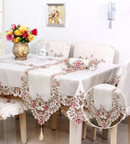 BZ320 European Luxury Polyester Embroidery Floral Tablecloth Hotel Home Wedding Party Lace Edge Table Cover Decorative Hot Sale