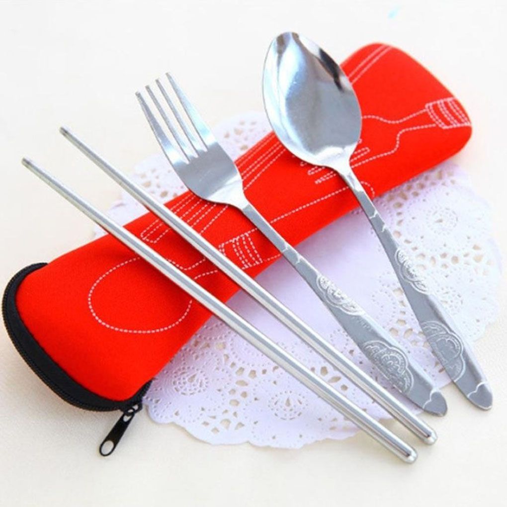 Travel accessories 1pcs popular 3x fork spoon stainless steel cutlery portable camping picnic bag Main image