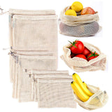 Reusable Cotton Vegetable Bags Home Kitchen Fruit And Vegetable Storage Mesh Bags With Drawstring Machine Washable