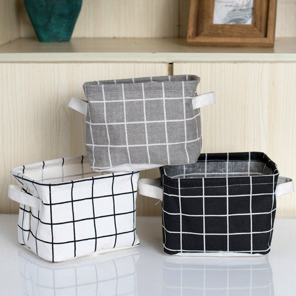 Grid Cotton Linen Office Desktop Storage Organizer Sundries Storage Box Cabinet Underwear Storage Basket Container