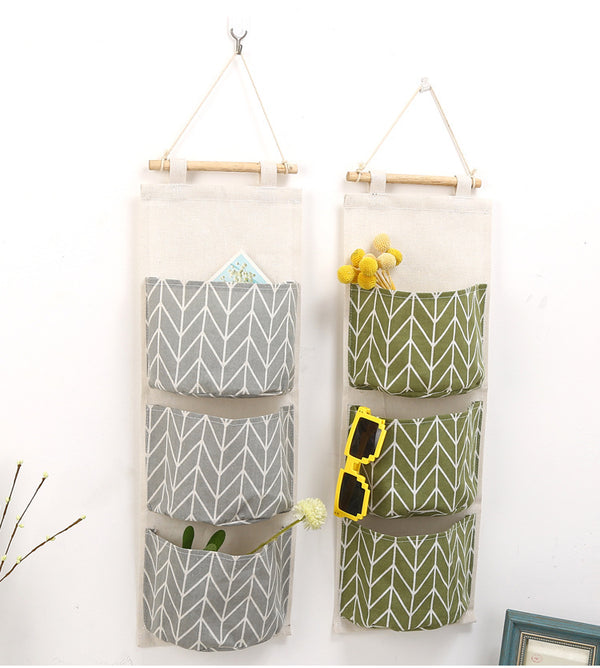 3 Pockets Cotton Linen Wall Hanging Storage Bags Door Pouch Bedroom Home Storage Pocket Home Decor Hanging Bag