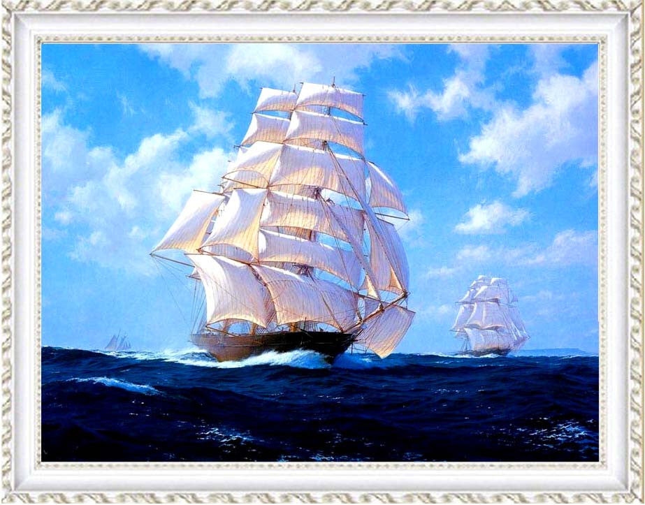 DIY 5D Diamond Embroidery Sailboat At Sea Round Diamond Painting Cross Stitch Kits Mosaic Painting Home Decoration