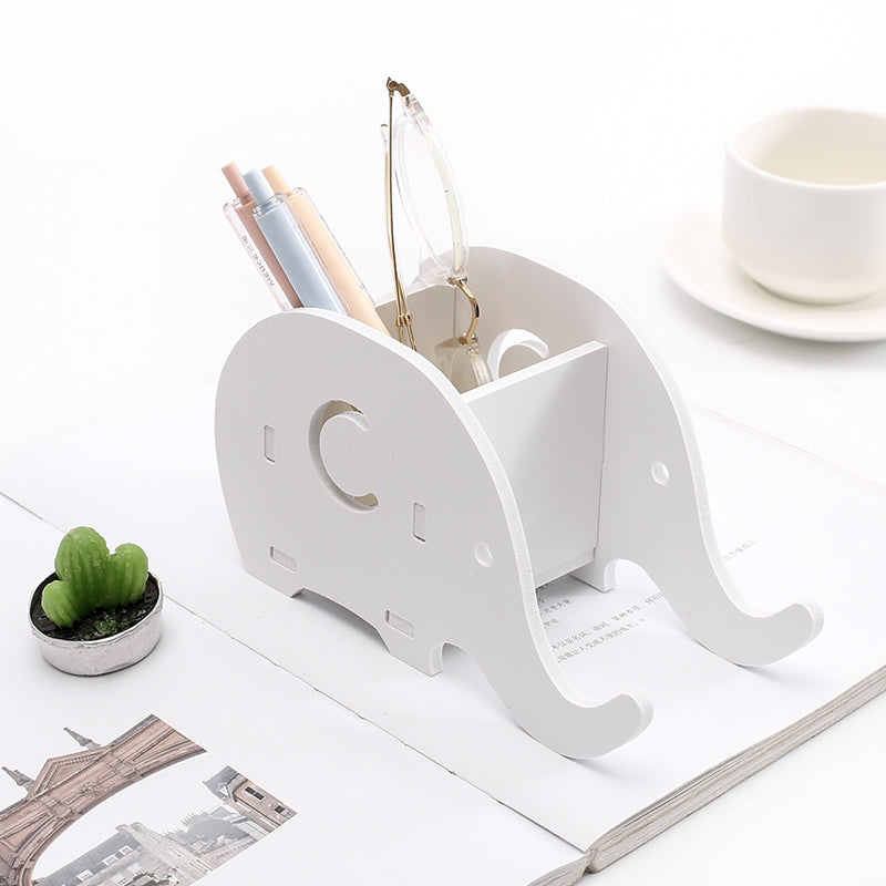 Home Office Desktop Elephant Wood Box Sundries Organizer Stationery Pencil Holder Phone Holder Pen Bracket Stand Storage Rack Main image