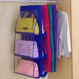 Double Side Transparent 6 Pocket Foldable Hanging Handbag Purse Storage Bag Sundry Tidy Organizer Wardrobe Closet Hanger