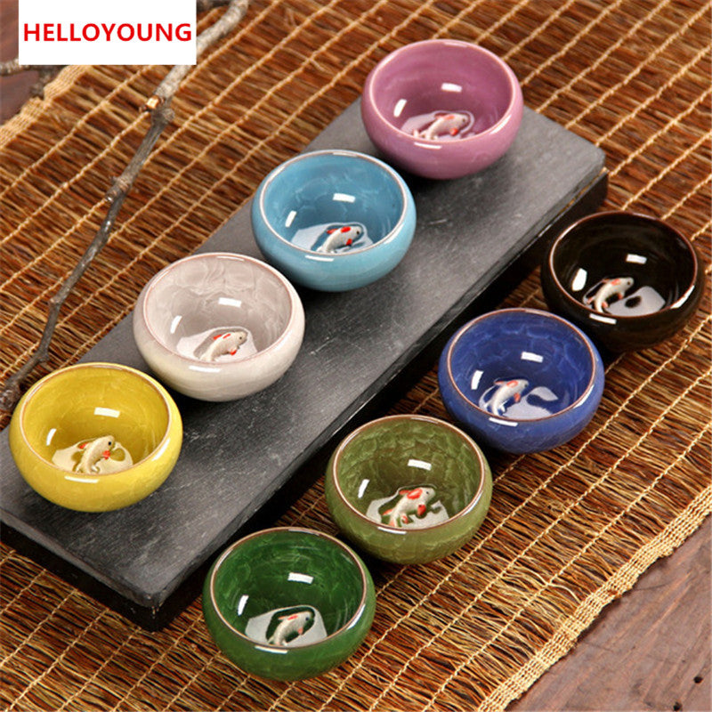 CJ272 Colorful Ice-Crackle Porcelain 8 Colors Tea Cup With Fish Pattern Ceramic Ceramic Kung fu Tea Set China porcelana tea se Main image